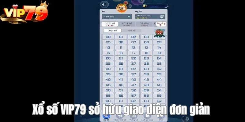 Giao diện xổ số VIP79 đơn giản cùng loạt tính năng dễ thao tác.  